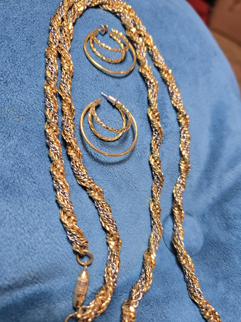 Gold-Tone Twisted Rope Necklace and Hoop Earring Set - Women's Jewelry